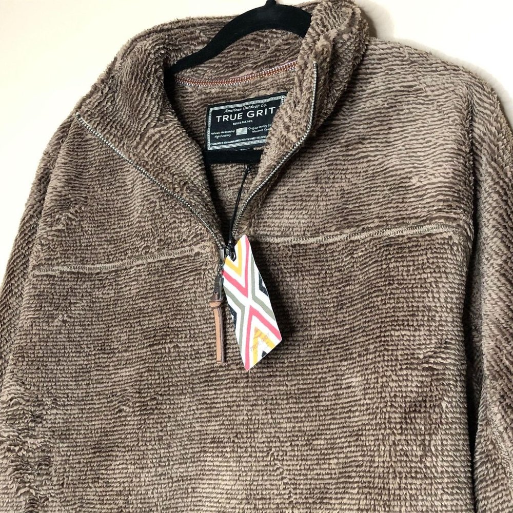 True Grit Luxe Fleece 1/4 Zip Pullover Top Mocha - Picture 5 of 14